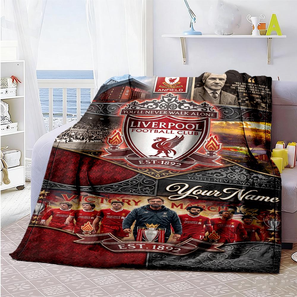 Liverpool Fc Personalized Text Blanket Cozy Personalized Blanket Soft Cozy Throw For Bed Bedding Livingroom Office Four Seasons Universal