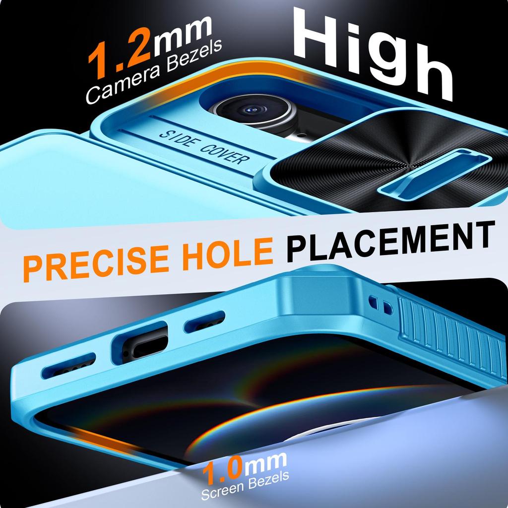 With Card Holder Sliding Camera Cover And Stand For iPhone 16E / iPhone 17E Phone Case, Anti-Fall PC+TPU Wallet Case-Light Blue
