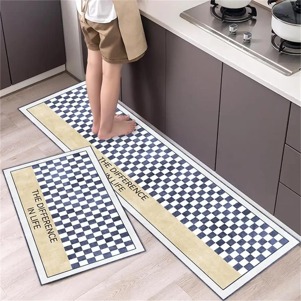 Tapis de sol de cuisine, chambre à coucher, salon, long tapis de chevet, couloir, doux, lavable, antidérapant, paillasson d'entrée de salle de bain