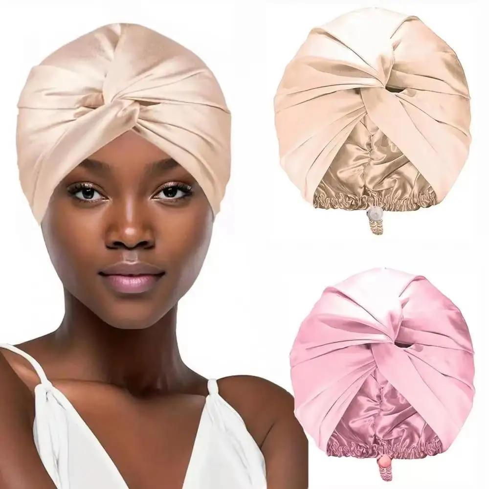 Silk Bonnet For Sleeping Women Satin Hair Bonnet Night Sleep Cap Scarf Wrap For Curly Hair With Tie Band Solid Silk Turban Hat