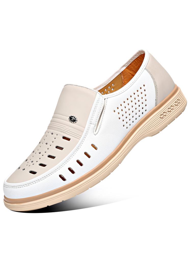 

Кожаные сандалии мужские из натуральной коровьей кожи белые сандалии мужские туфли для папы дырявые туфли мужские первый слой кожи 44