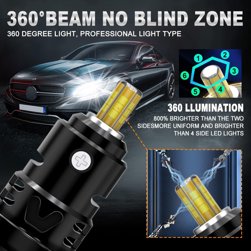 2Pcs 3D LED H7 Headlight Bulbs Canbus No Errors 6 Sided 1:1 Super 360 H7 Plug and Play Mini HeadLamp Size Wireless with Fan CSP Turbo Lamp 6000K 12V