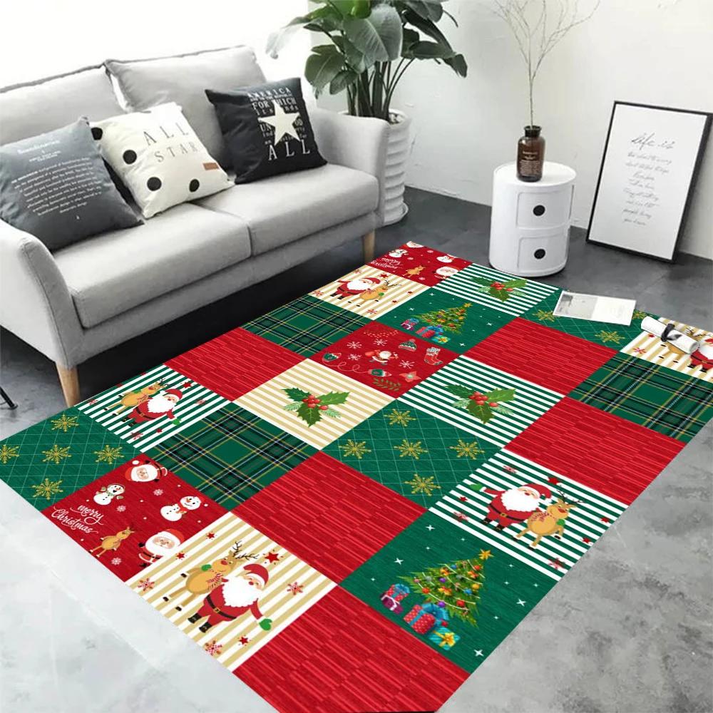 Christmas Theme Carpet for Living Room Decor Sofa Rug Christmas Tree Santa Claus Bedroom Bedside Rug Holiday and Festival Decor