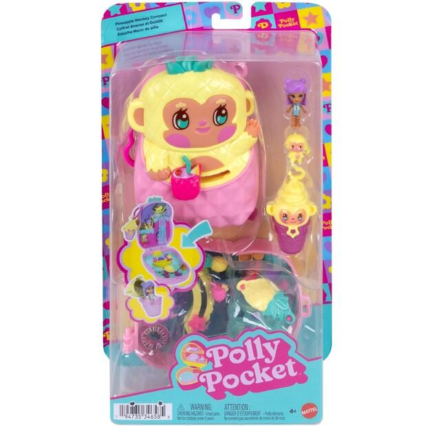 Mattel Polly Pocket Pineapple Monkey Compact Playset 1 Micro-doll Animal Figure JKC49