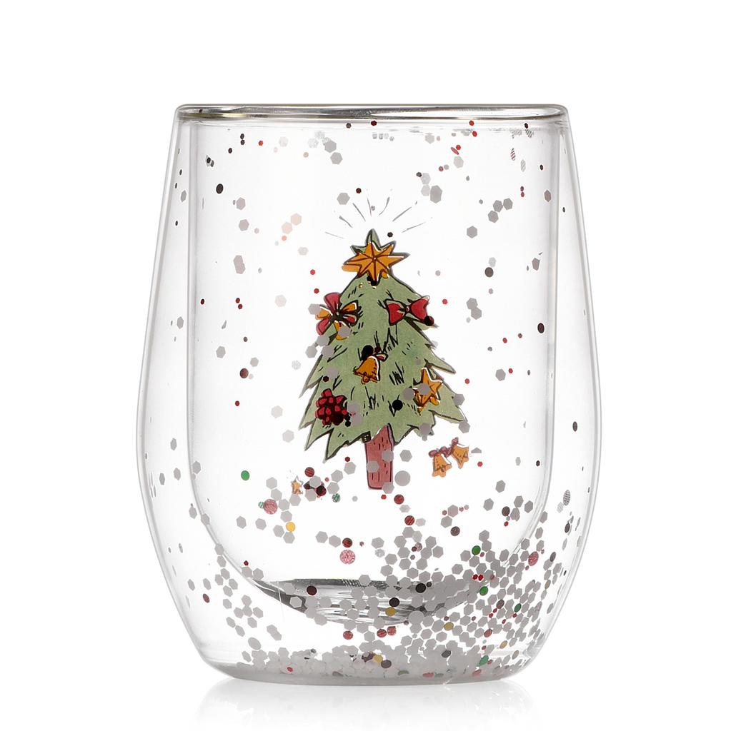 300ML high borosilicate double-layer heat insulation high temperature glass Christmas cartoon pattern with sequined water cup