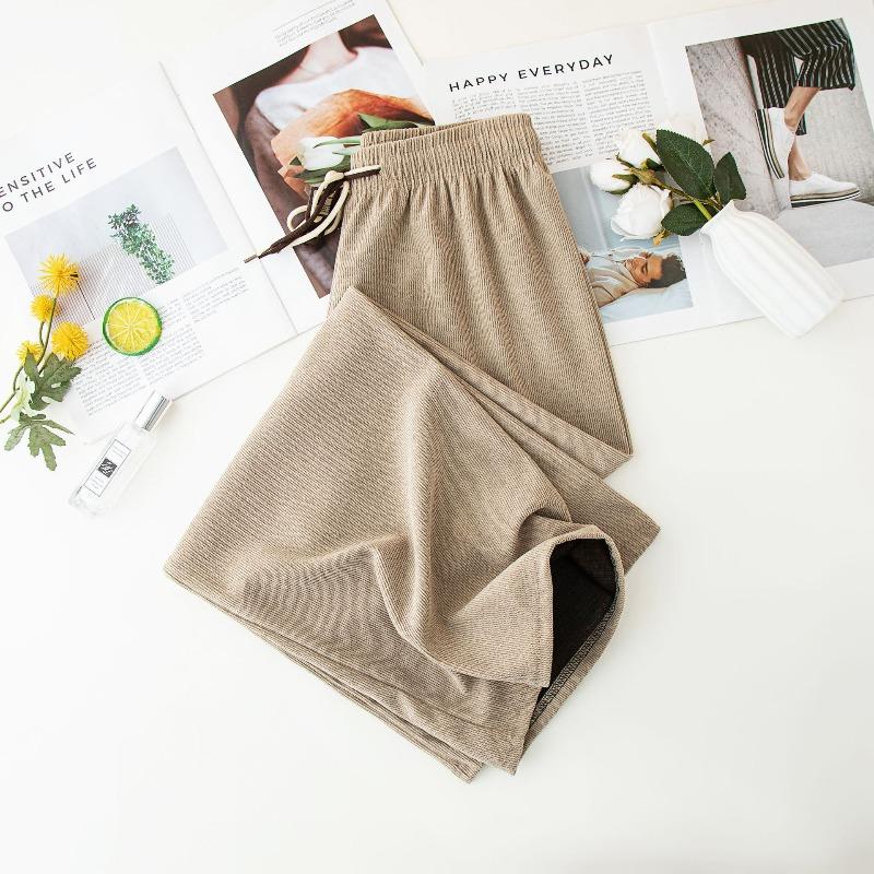 South East Asia Foreign Trade Explosion Corduroy Wide-leg Pants Women's Summer New High Waist Thin Casual Narrow Version Straight Pants