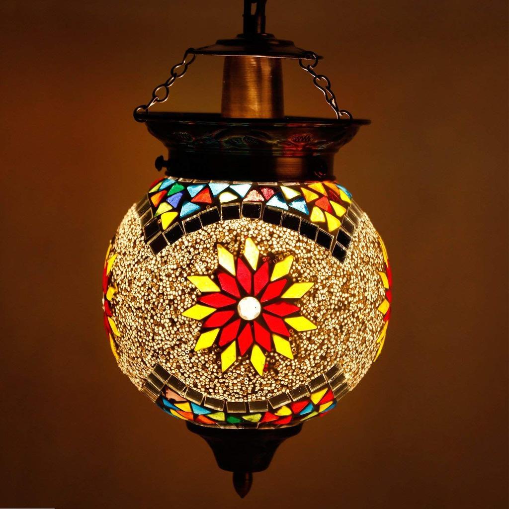 Glass Mosiac LED Round Hanging Lamp for Home Bar Restaurant Cafe Decoration, Multicolour, 50W