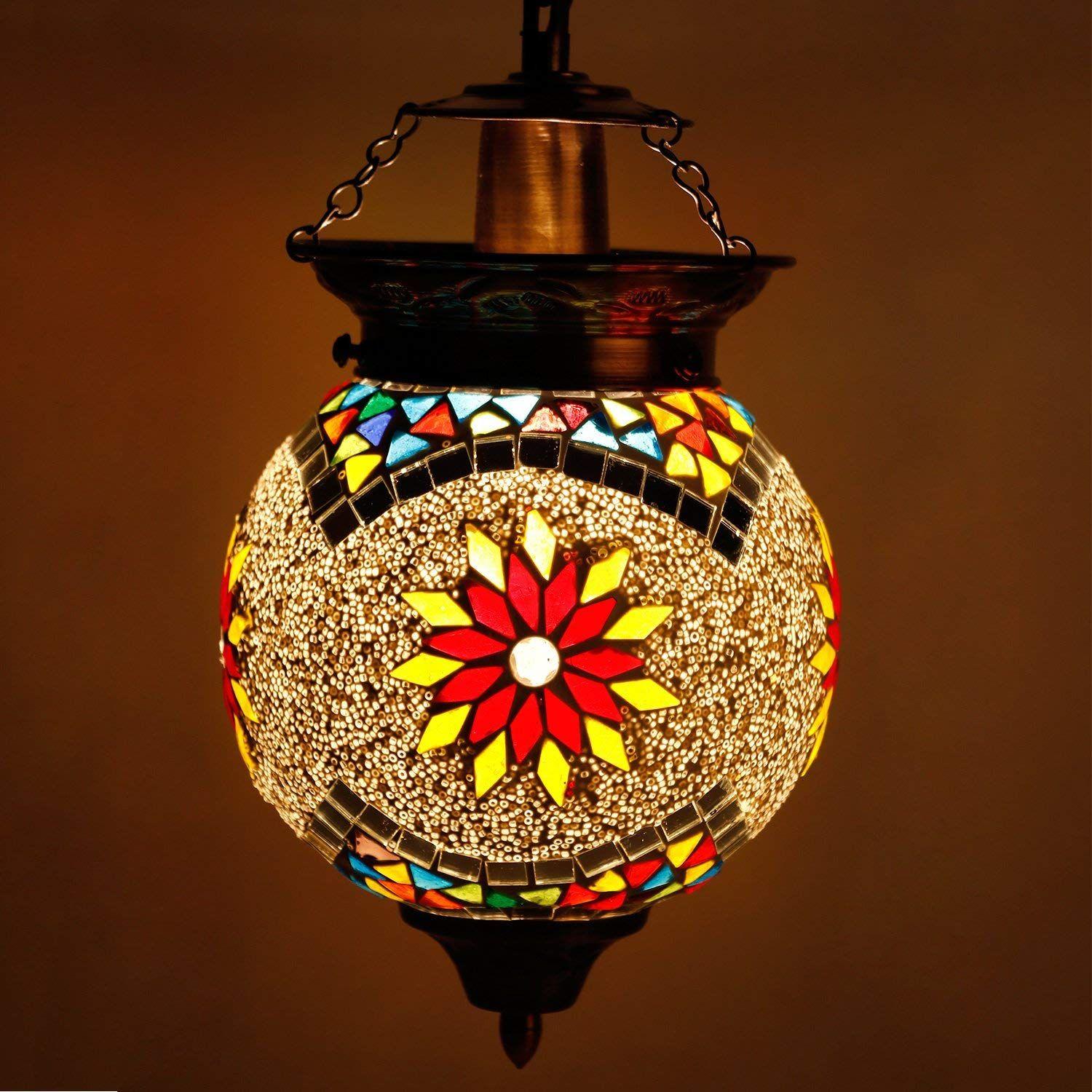 

Glass Mosiac LED Round Hanging Lamp for Home Bar Restaurant Cafe Decoration, Multicolour, 50W