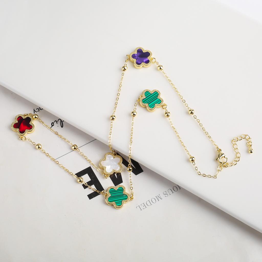 New Sweater Chain Five Point Star Creative Plant Plum Blossom Jewelry Set Shell Simple Bracelet/Necklace/Earrings Women's Clover