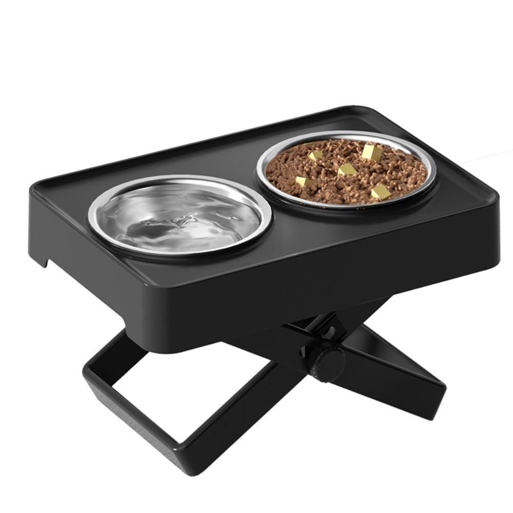Adjustable Height Neck Protection Dog Bowl Spill-proof Double Bowl Design Dog Watering Bowl Stainless Steel Stable Pet Feeder