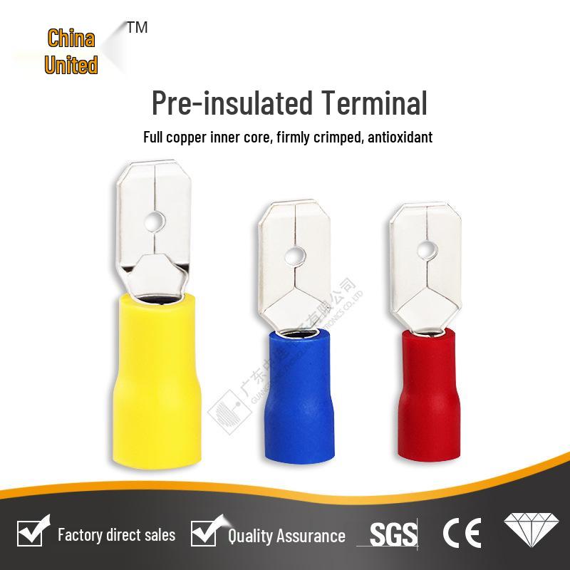 Blue Insulated Spade Terminal Lug, Cold Crimp, Pre-insulated Connector (2-110)