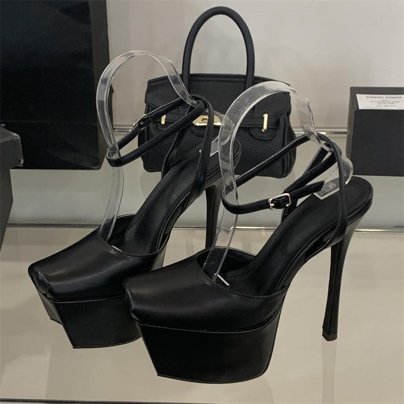 Eilyken Platform Square Toe Buckle Strap Woman Pumps Sandals Sexy Stiletto High Heels Nightclub Party Prom Shoes
