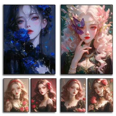 Portret feminin 5d Diy Pictură cu diamant Flori pentru femei Bijuterii pentru femei Broderie în cruce Broderie cu incrustații Decorație pentru casă