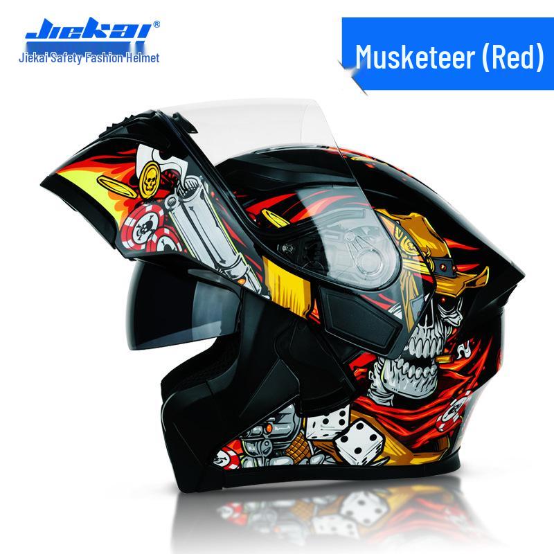 Jiekai Full-Face Flip-Up Motorcycle Helmet for Men & Women - Winter Electric Vehicle Safety Helmet