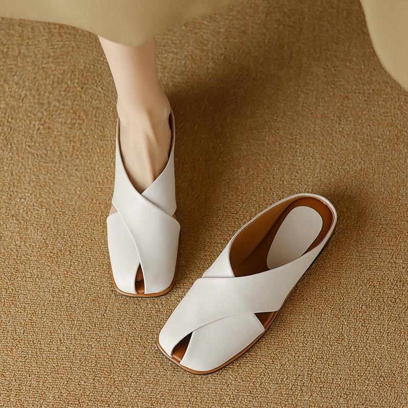 Fashion Women's New Spring/Summer Square Headed Cross Comfortable Low Heel Large Headed Muller Slippers