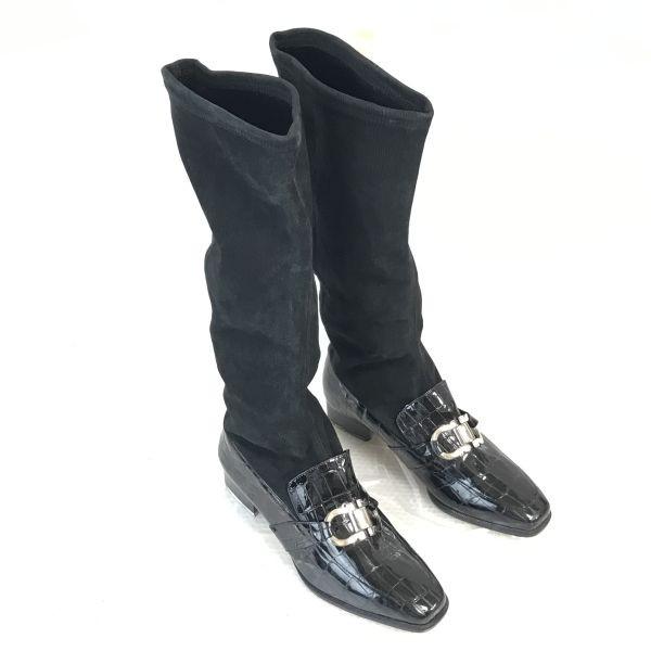 Ferragamo Atenție Design Mocasini cu Bit Cizme Lungi 4.5 22.0 Negru Mocasini Rari(FOLOSIT)