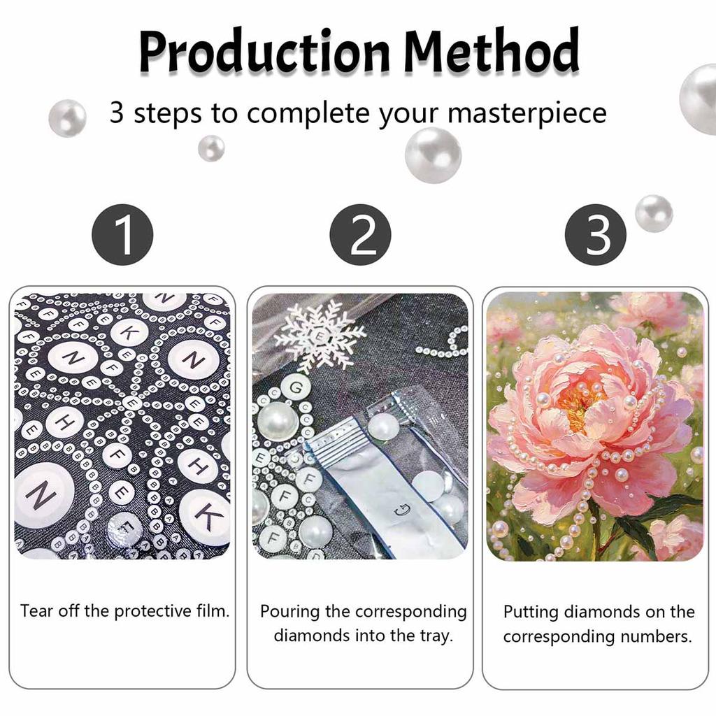 Beautiful Framed Pearl Painting Kit Pink Peony Floral Design DIY 3D Bead Art Canvas Creative Wall Decor Relaxing Hobby Gift for Adults Handmade Art