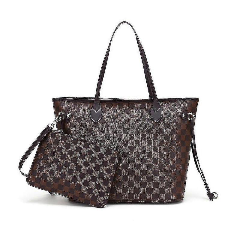 2025 Women Checkered Tote Shoulder Bag Purse Pu Leather Handbag Bag With Inner Pouch-r