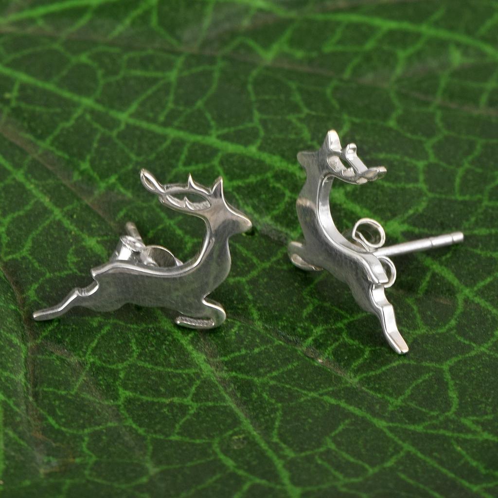 Wildlife Deer Stud Earrings - 925 Sterling Silver