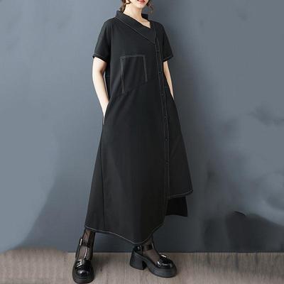 Short Sleeve Plus Size Black Vintage New In Dresses for Women Casual Loose Long Summer Shirt Dress