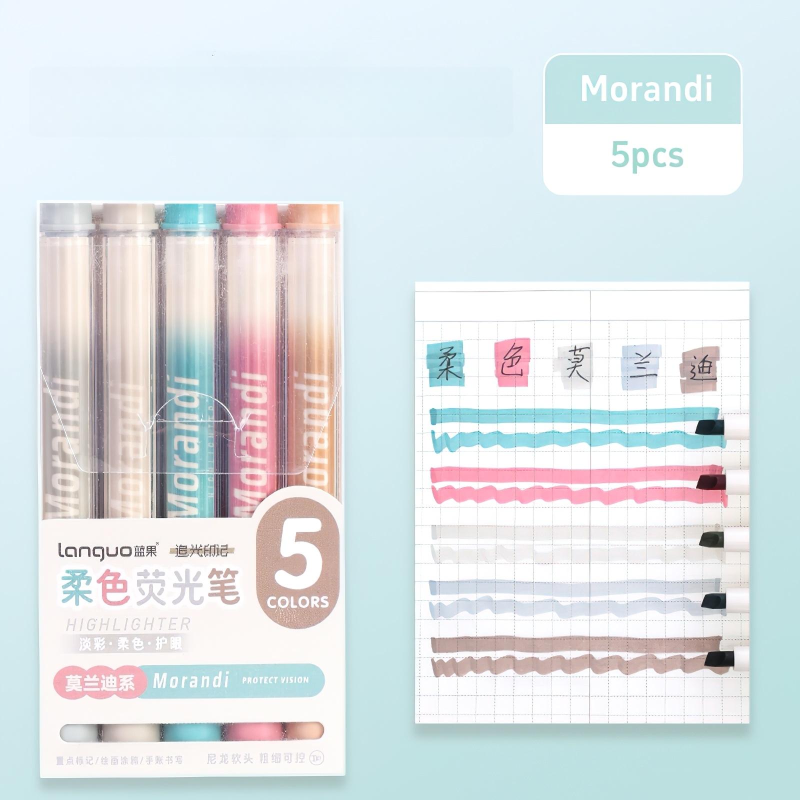 

Набор из 5 хайлайтеров пастельных цветов, Моранди, защита зрения, мягкий скошенный кончик-кисть - тонированные и сверкающие флуоресцентные маркеры