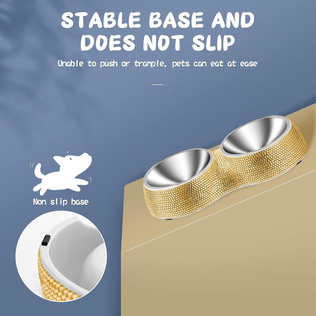 eing Dog Bowls Double Dog Water and Food Bowls Stainless Steel Bowls with Non-Slip Resin Station and Bling Rhinestones, Pet Feeder Bowls for Puppy