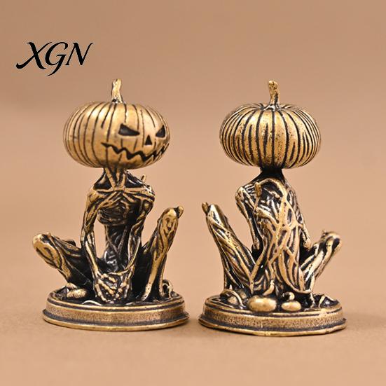 Creative Tea Pet Accessories Solid Brass Pumpkin Monsters Figurine, Distressed Statue, Vintage Skeleton Small Decorative Sculptures Sculpture