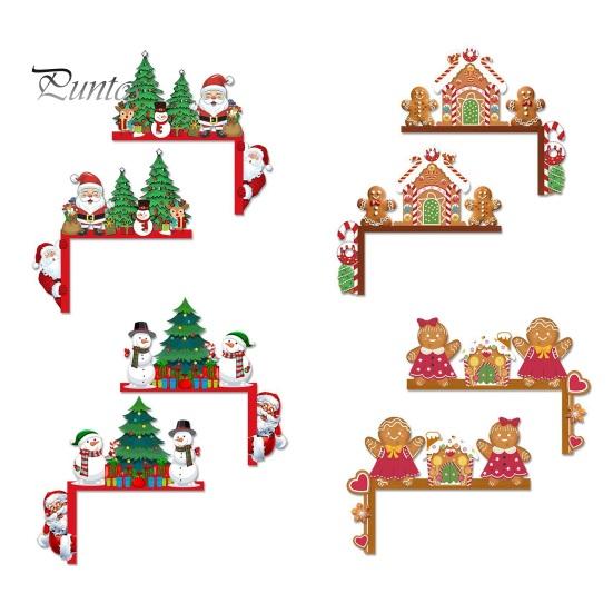 Decorare Colț Usa de Crăciun Topper, Panou din Lemn, Om de Zăpadă Moș Crăciun Omuleț de Ghimbir Pom de Crăciun Panou Cadru Om Decor pentru Casă Petrecere de Sărbători Toppere Decorative