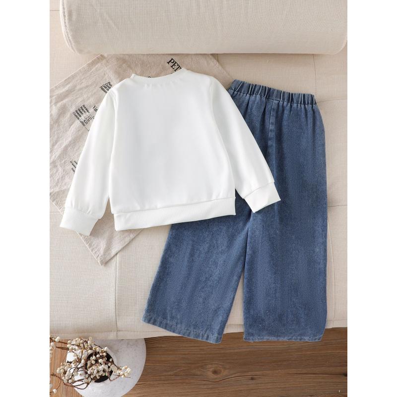 Nouveau sweat à manches longues blanc + pantalon long pour enfants Automne et Hiver Amazon