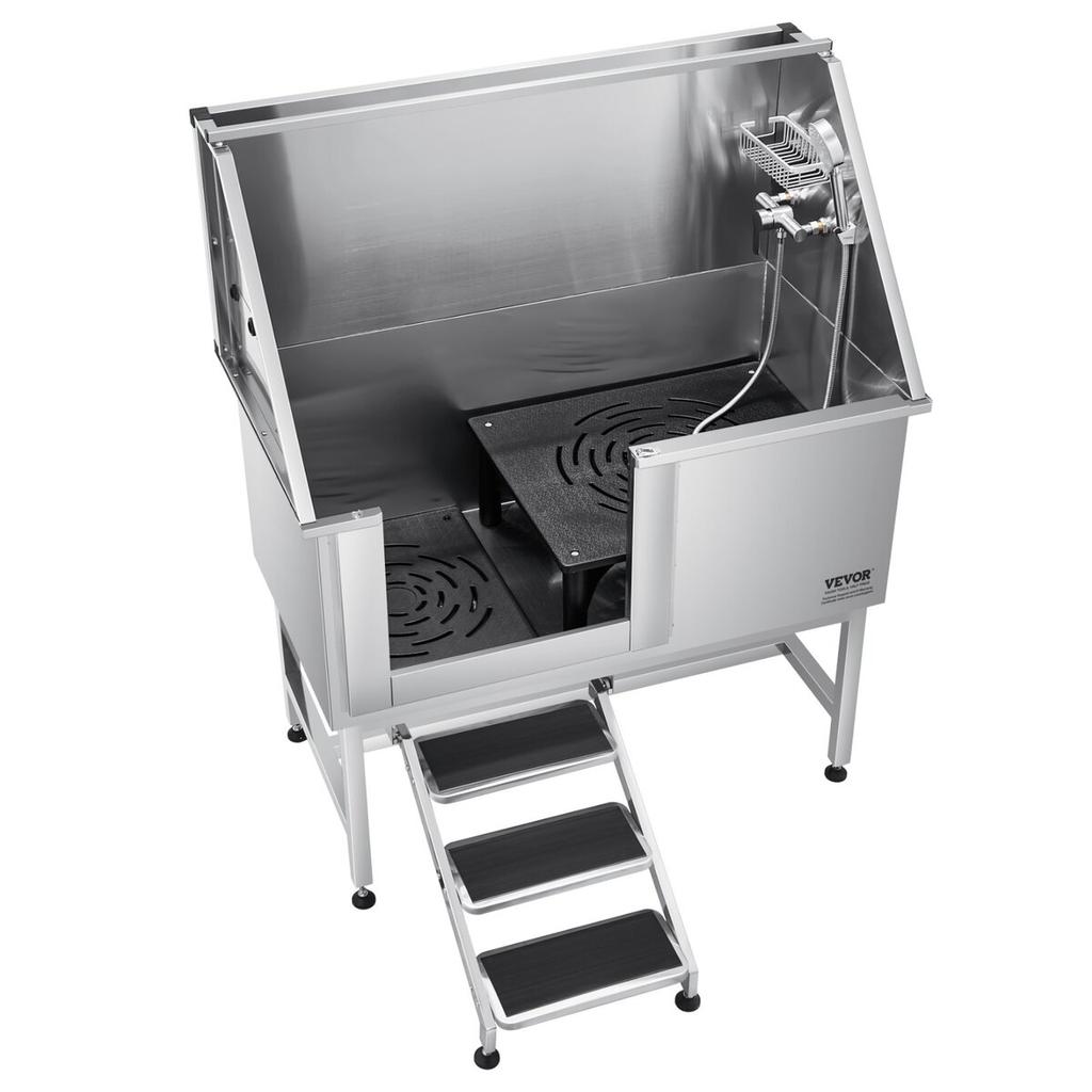 127 Cm Dog Grooming Bath Tub Stainless Steel W Stairs Water Filter Left