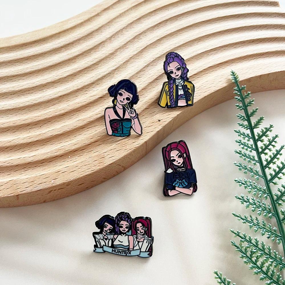 4pcs KPop Demon Hunters Enamel Brooch Badge HUNTR/X Alloy Backpack Accessory Rumi Mira Zoey Design Jewelry Gift for Children