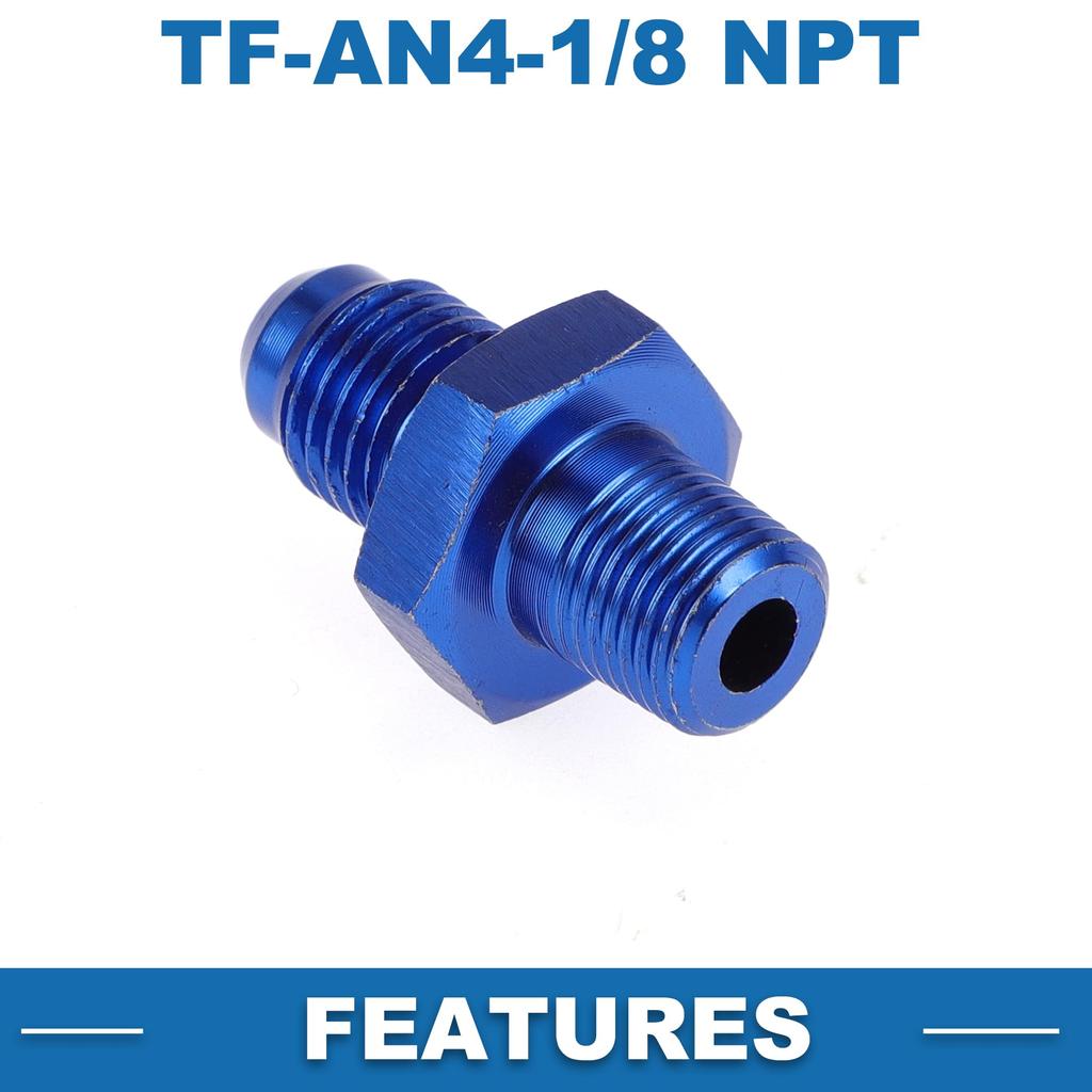 A ABSOPRO Female Flare Reducer Hose Fitting Adapter TF AN4 1/8 NPT Fuel Line Connector Aluminum Blue