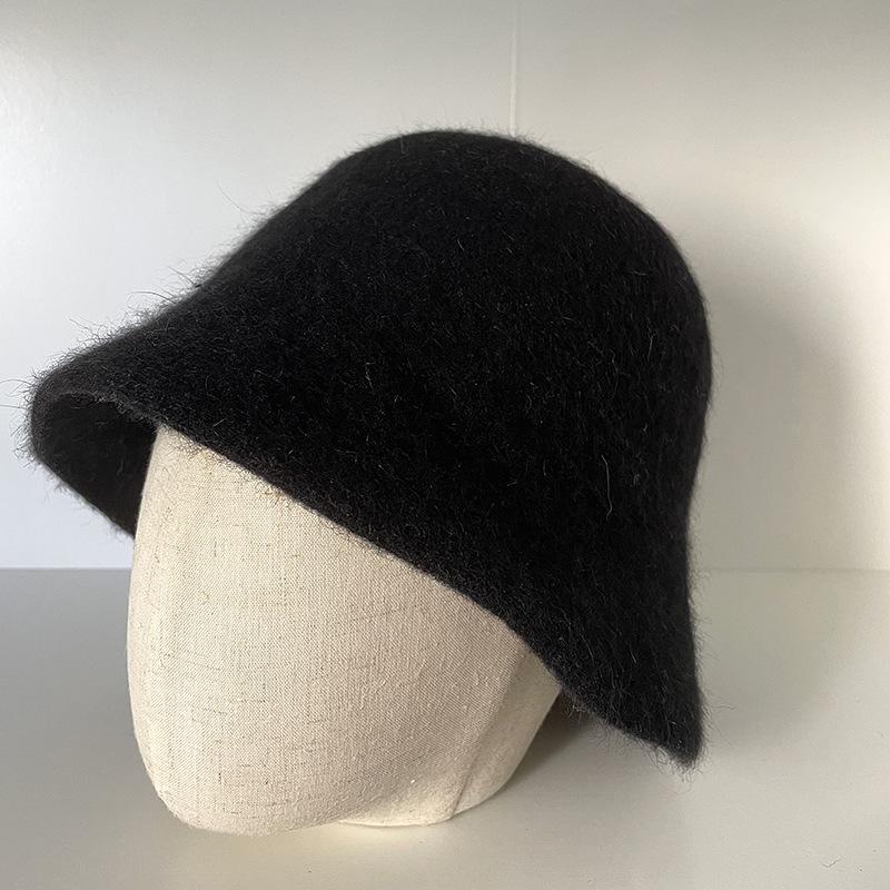 Mary Double-sided can wear wool angora rabbit hair bucket hat soft waxy warm Japanese bucket hat чёрный