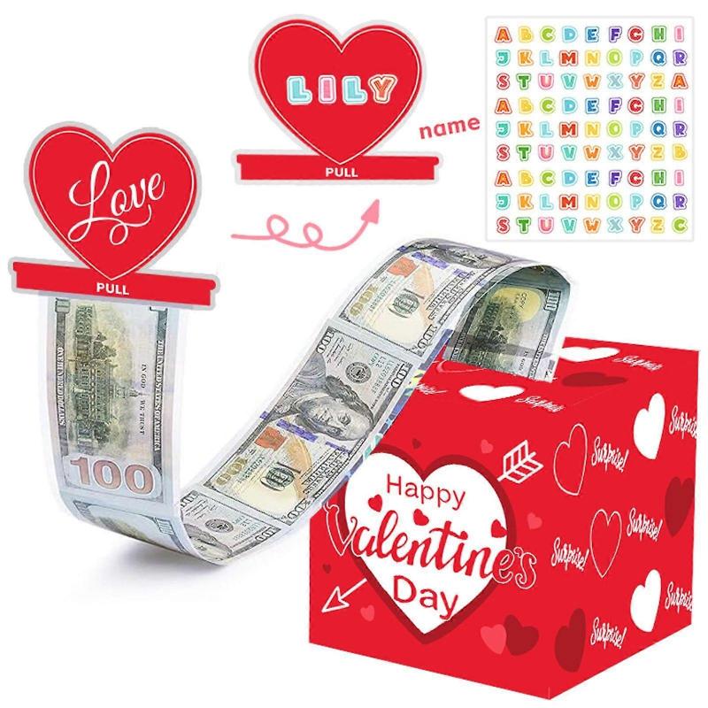Valentine's Day Money Box for Cash Pull Money Box for Cash Gift with Greeting Card Valentine Surprise Money Roll Gift Box DIY Money Box Toy Playsets