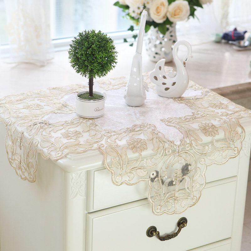 High-End Embroider Bedroom Nightstand Cover Fabric Craft Cover Cloth Embroidered Idyllic European Dust Towel Tablecloth Tablecloth Square Towel