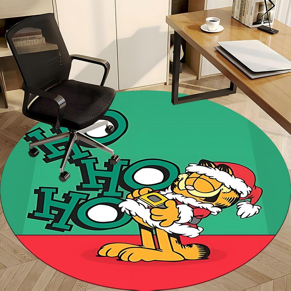 1pc Christmas Garfield Cat Office Round Area Rug, Bedroom Living Room Home Decor, Room Deco,  Offic a1016117