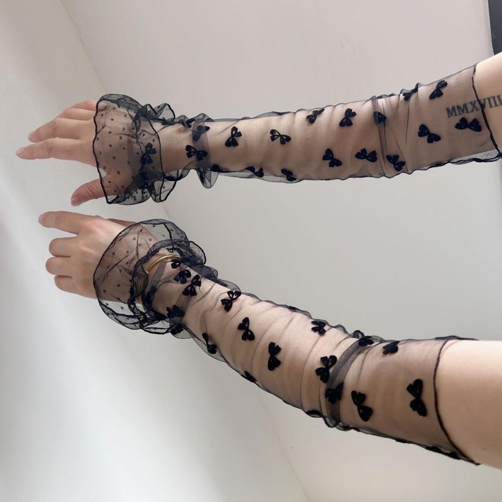 Bow Mesh Sunscreen Sleeves Breathable Bridal Gloves Sweet Long Fingerless Gloves Sun Blocking