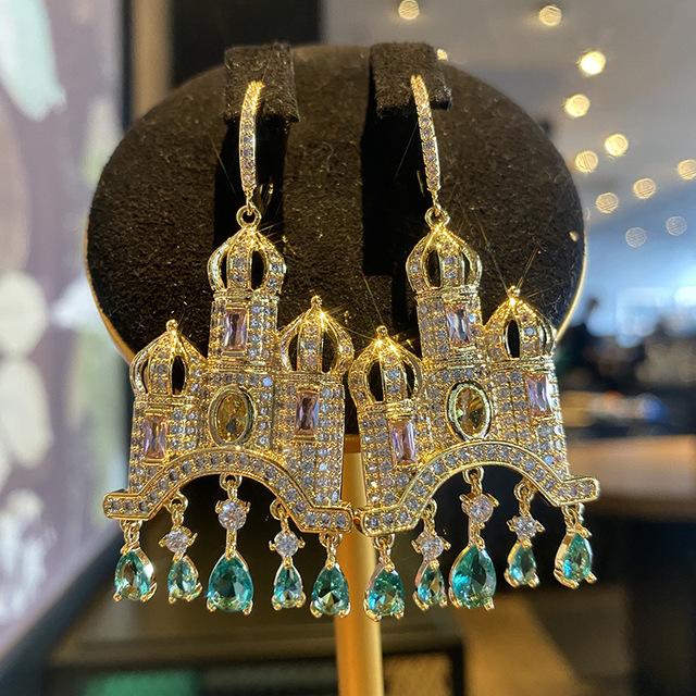 925 Silver Needle Personality Earrings Fairytale Castle Earrings for Girl Cute Earrings Women's Jewelry Party Gift