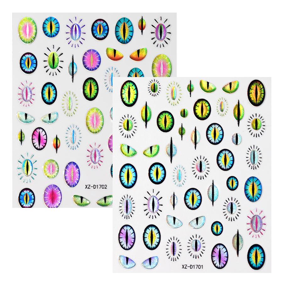 

2 шт. Готические 3D наклейки для ногтей «Дьявольский глаз», Наклейки для дизайна ногтей «Кошачий глаз», Самоклеящиеся наклейки «Злой глаз», Хэллоуинский ужас, Украшение для нейл-арта, Уникальный маникюр