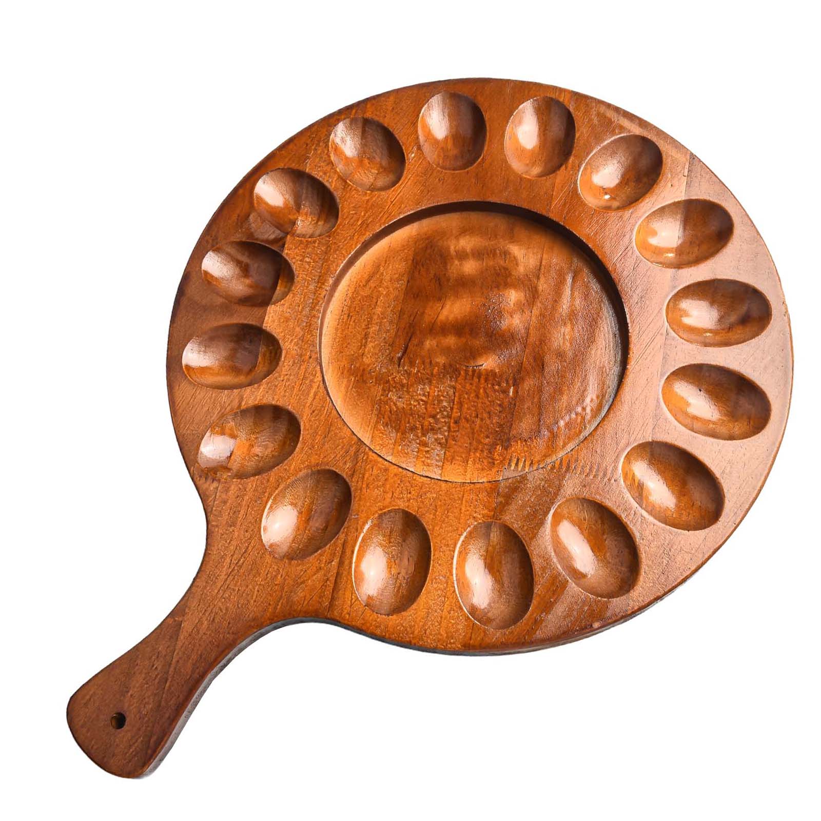 Deviled Egg Platter Round Egg Holder Wooden Deviled Egg Tray Hole Acacia Wood