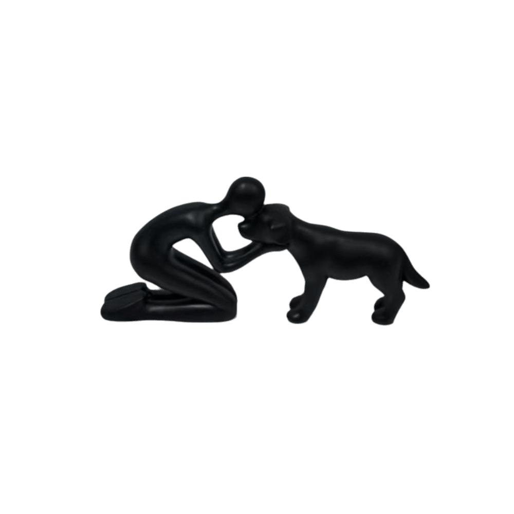 Nordic Style Resin Dog Statue Creative Interactive Figurine Men and Dog Figurine  Desk Art Black B
