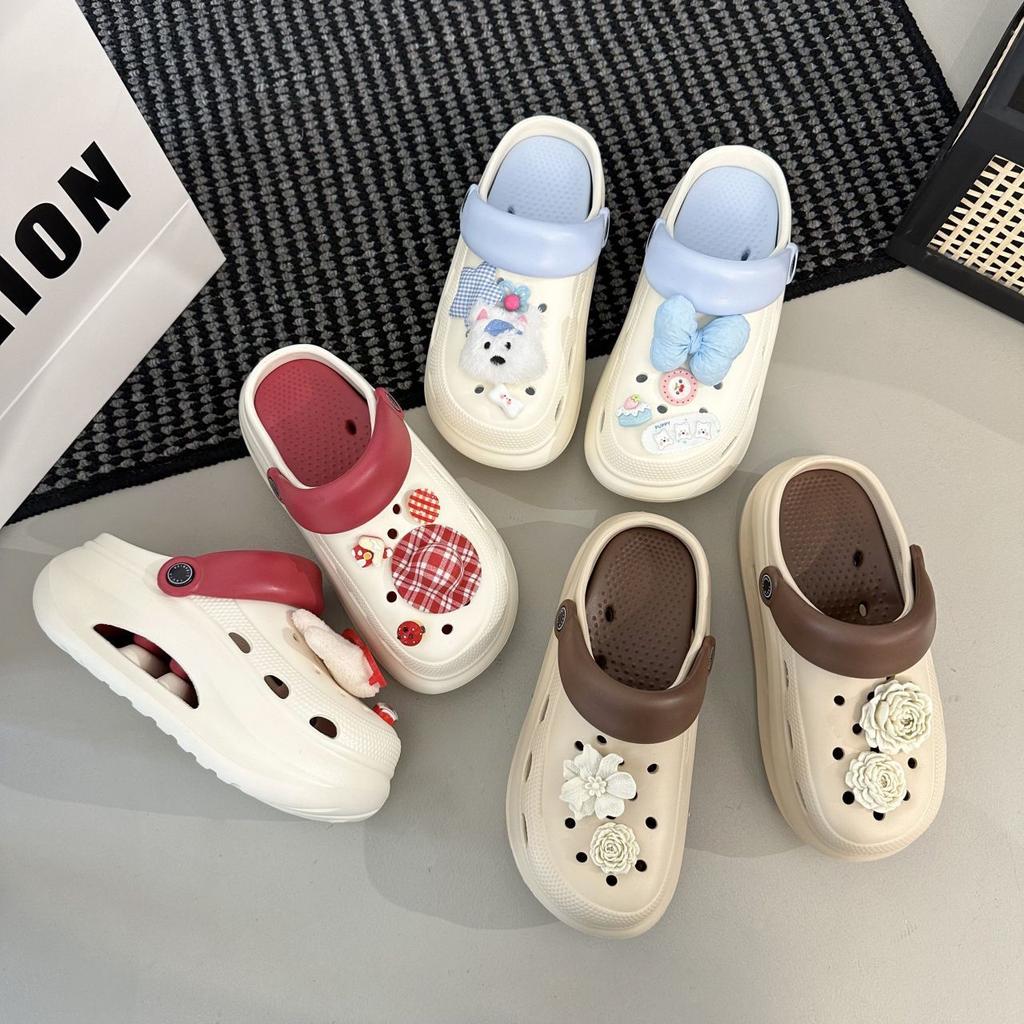 Thick-soled Heightened Stepping On Shit, Lazy Beach Hole Shoes 2025 Summer New Fashionable Outer Wear Non-slip Bag Head Cool Slippers