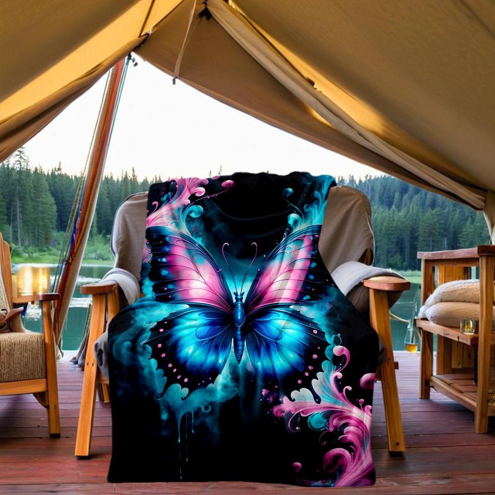 1pc Butterfly Fantasy Flannel Blanket, Comfortable and Warm Blanket, for Camping Sofa Bed and Couch Office007