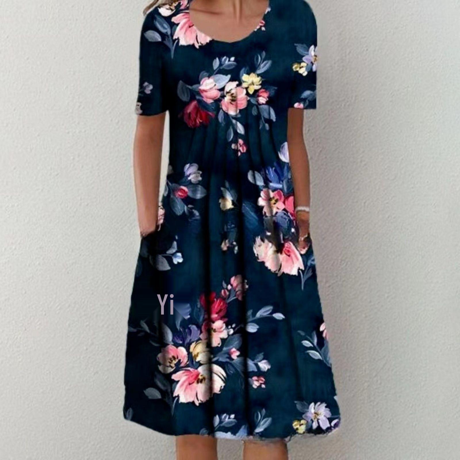 

2026 Women s Plus Size Maxi Dress - New Fashion Print, Round Neck, Short Sleeve S