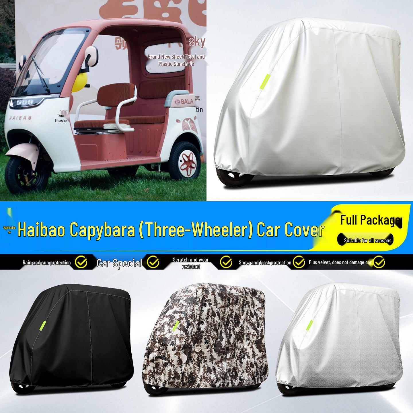 Capybara Electric Tricycle Rainproof Sunshade Cover Capybara Tricycle Full Cover Oxford Black F