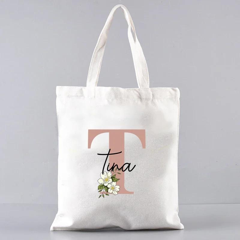 Custom Name White Canvas Tote Bag Large Capacity Foldable Supermarket Shopping Bag For Women Shopper Personalized Handbags