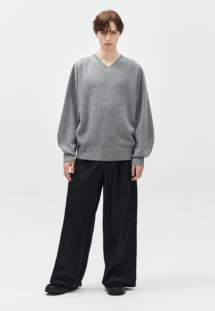 ZIOSONGZIO Whole Garment V-Neck Knit Melange Grey Zh6Kt621Mg
