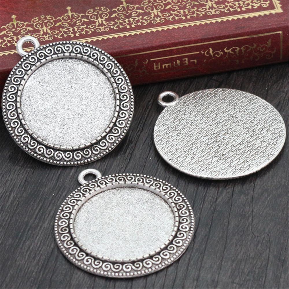 New Fashion 5pcs 25mm Inner Size Black Antique Silver Plated Bronze Flower Simple Style Cabochon Base Setting Charms Pendant