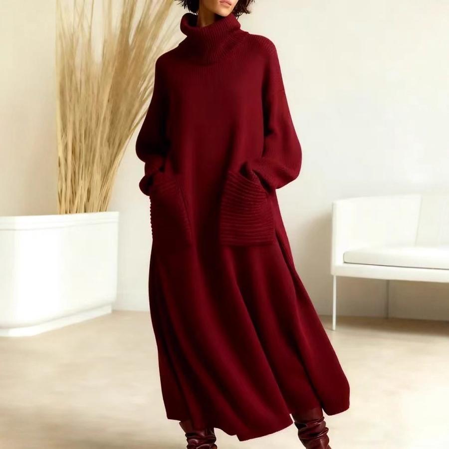 Neues hochgeschlossenes Wollkleid Lockerer Wollmantel