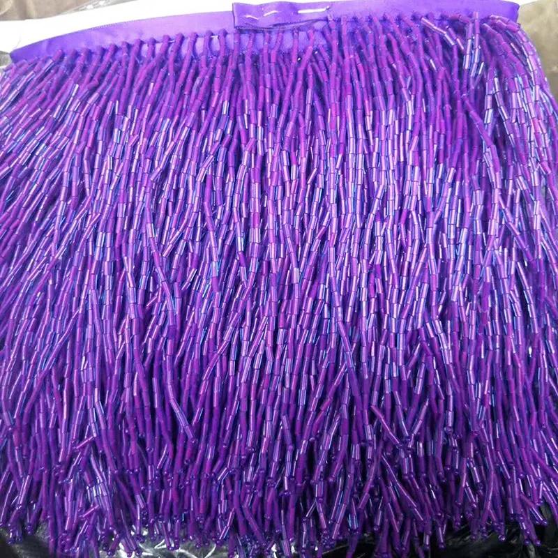 Shiny Glass Tube Beaded Fringe Tassel Trim Ribbon Stage Latin Dress Trim Lace Ribbon Decor for Clothing Sewing Diy Accessories